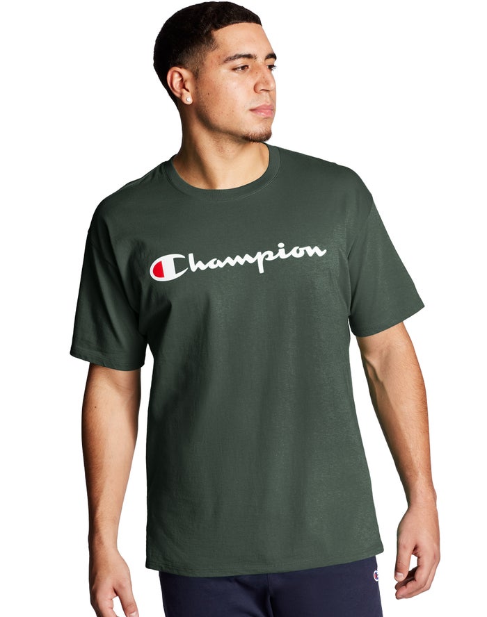 Champion Classic Jersey Script Logo Erkek Tişört Koyu Yeşil ( GLREFP093 )